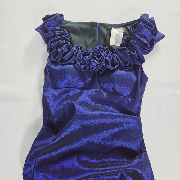 Xscape Dress Womens Gown Formal Evening Off Shoulder Stretch Blue Slit‎ Size 4 - Picture 7 of 16